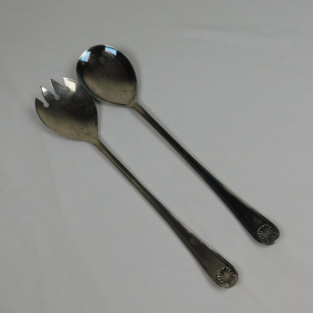 Silver Plated Salad Serving Set 9 3/8" Spoon Fork William Adams Pattern W1A6